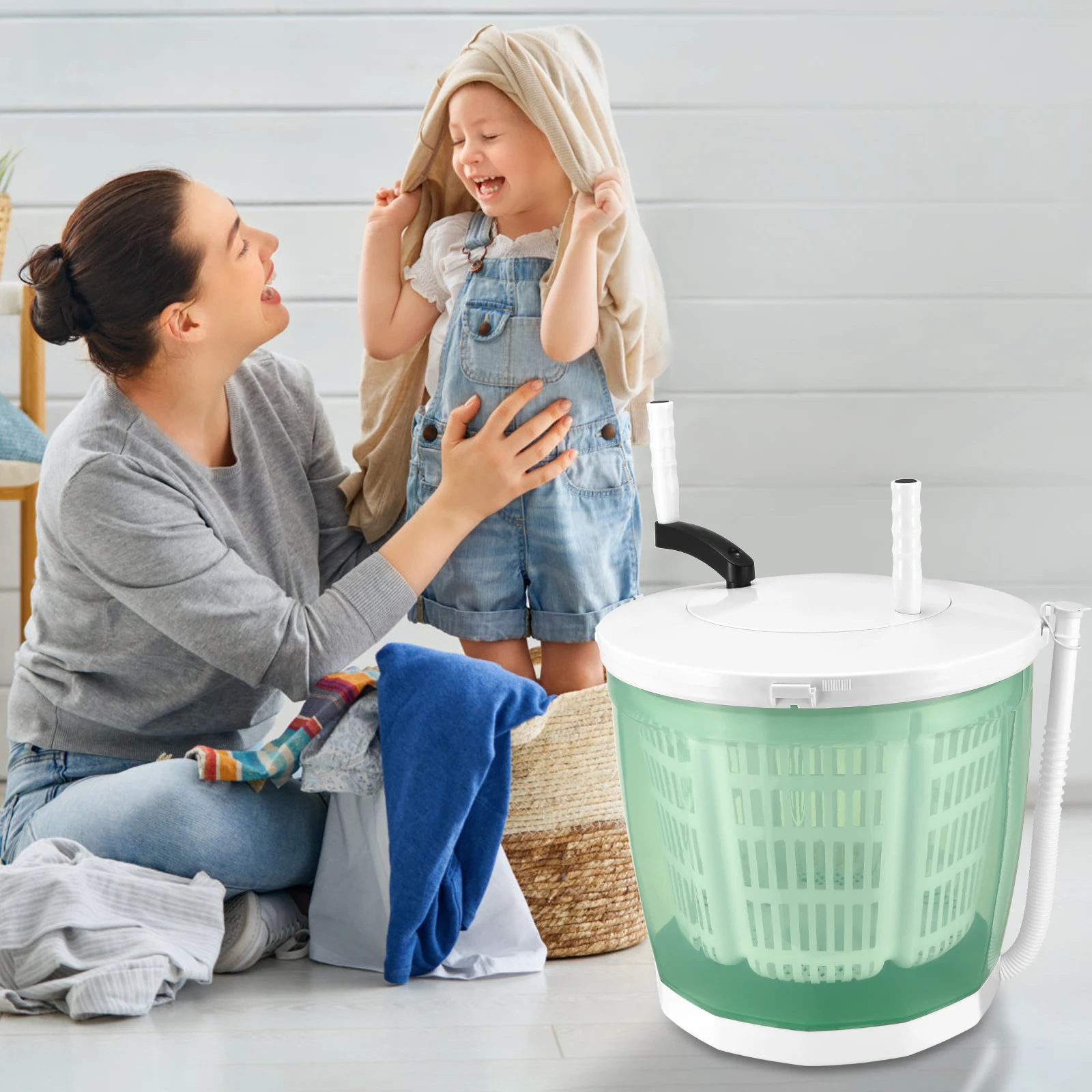 

2-in-1 Mini Washing Machine And Spin Dryer - Holds Up To 2 Kg - Portable Hand Cranked Non-Electric Top Washer/Dryer For Camping