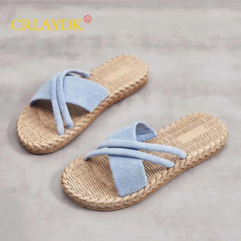 CRLAYDK Comfort Strap Women Slippers Weave Design Travel Beach Flat Sandals Summer Casual Ladies Outdoor Walking Slide Shoes