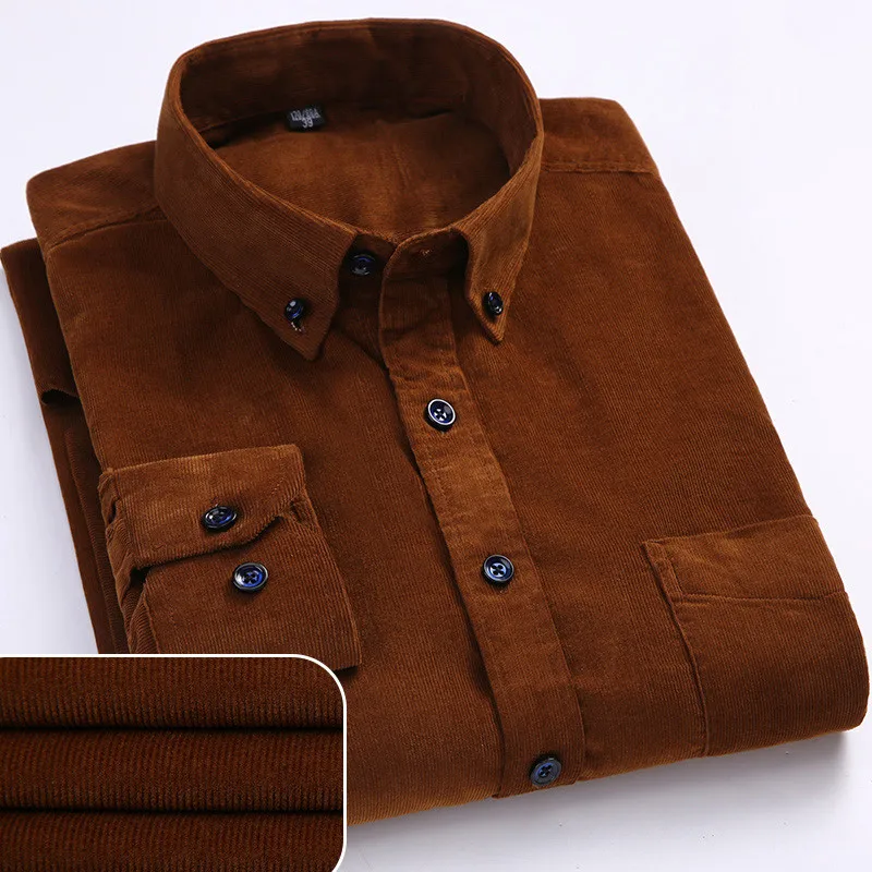 

Plus Size 6XL 2021 Autumn/Winter Warm Quality 100% Cotton Corduroy Long Sleeved Button Collar Casual Shirts For Men Comfortable