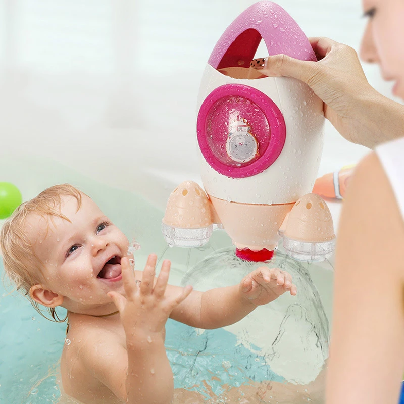 

Summer Bath Toys Play Water Spraying Tool Creative Rocket Bathroom Bath Toys For Children Bottom Rotatable Beach Toy Kids Gift