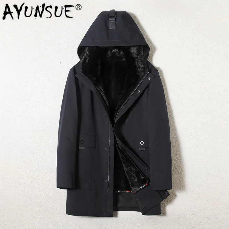 

AYUNSUE 2020 зимнее пальто из натурального меха, Мужская парка с подкладкой из натурального меха норки, парка с рукавом из кроличьего меха, роскошная мужская норковая куртка 905-1 KJ3300