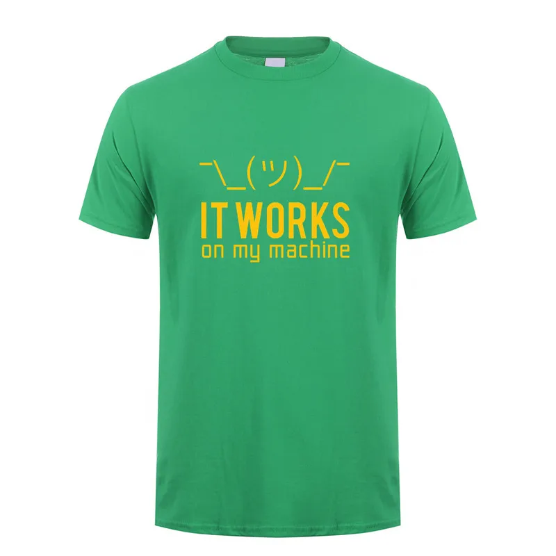 Летние мужские футболки, Забавные футболки с надписью «Geek It works on my machine», мужские хлопковые футболки с коротким рукавом и компьютерным программатором, OZ-148 - Цвет: irish green