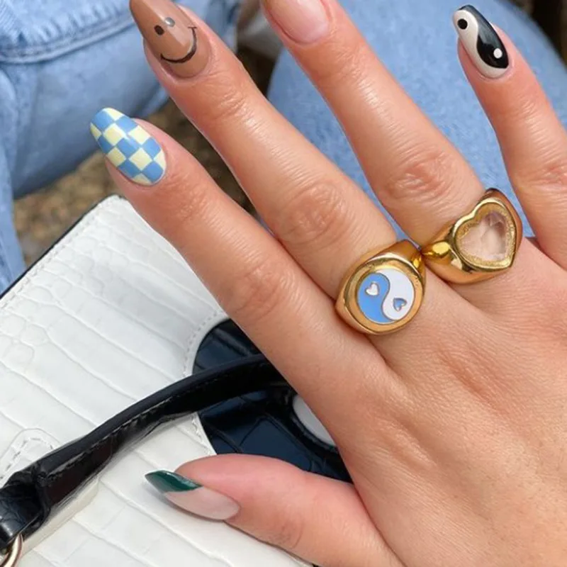 

High End PVD Gold Finish Chunky Heart Zirconia Stainless Steel Rings Drop Shipping