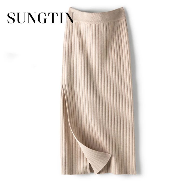 Sungtin Офисные женские туфли Разделение облигающие трикотажные юбки Для женщин