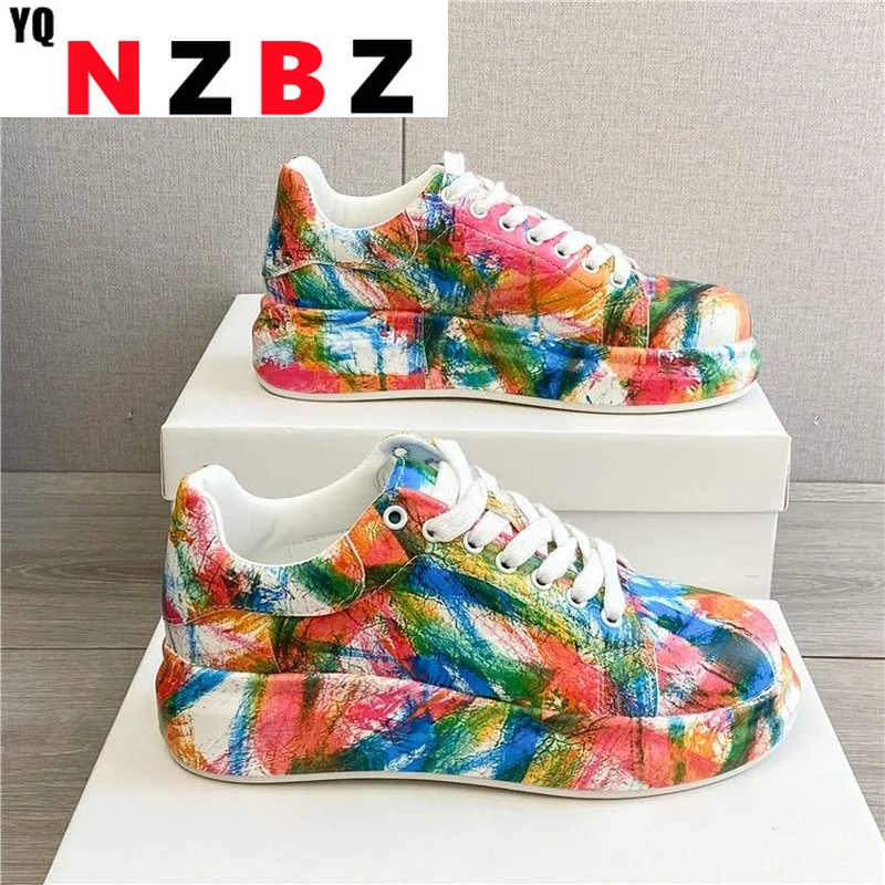 

2021 Women Thick-soled Increased Women's Sports Shoes Hand-painted Graffiti White Shoes Outdoor Casual Shoes Zapatillas Mujer