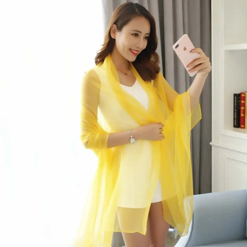 Large Size Solid Color Spring Summer Autumn and Winter Sunscreen Beach Scarf Women Korean Version of Clear Joker Shawl | Аксессуары для