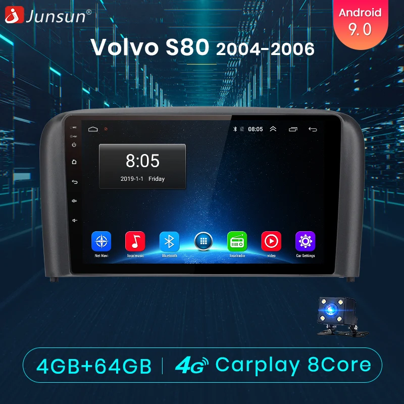 Junsun V1 pro 4G+ 64G CarPlay Android 9,0 DSP для Volvo S80 2004 2005 2006 автомобильный Радио Мультимедиа Видео плеер gps RDS 2 din dvd