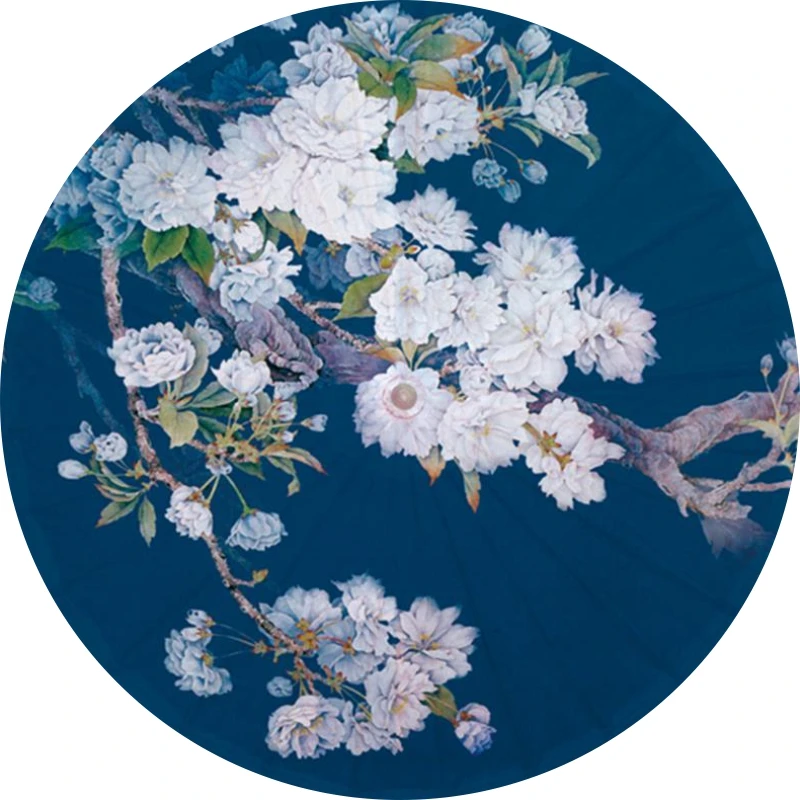 

JPY Night Moon Cherry Oil Paper Umbrella European Cold Color Dark Blue Paper Parasol Lady Show Ancient Dance Paper Umbrella
