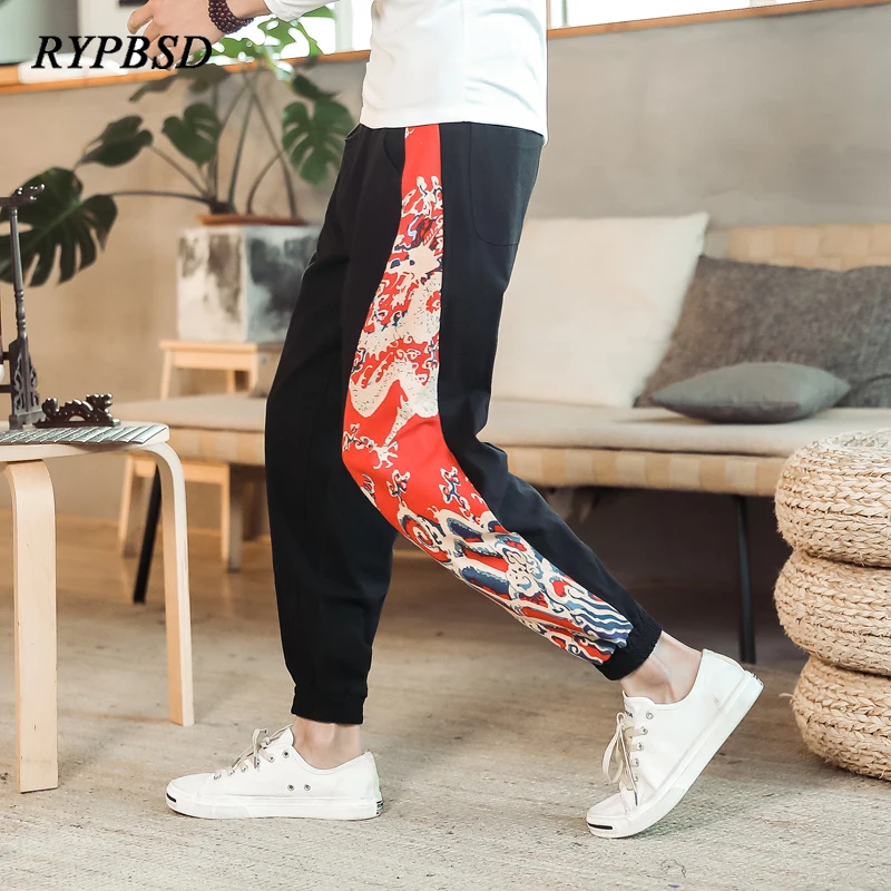 

Брюки мужские из хлопка и льна, винтажные, лоскутные, длиной до щиколотки, дышащие, повседневные, весна 2020