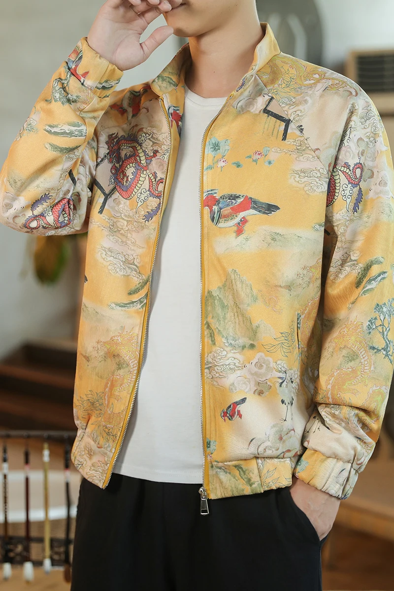 

MRDONOO Men's Autumn Loose Large Size Jacket Male Chinese Style Printed Casual Jackets Suede Youth Sports Coat Dropshipping