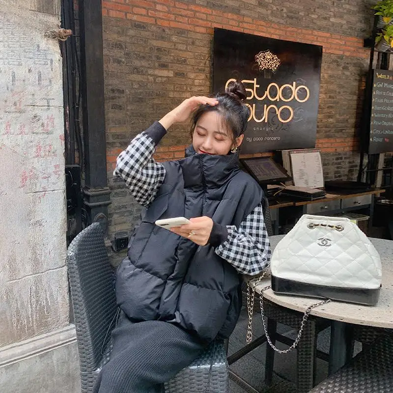 

Solid Puff Vest Women Winer Warm Outwear Down Vest Coats Female Hight Street Casual Korean Sweet Down Jacket Women 2020 New