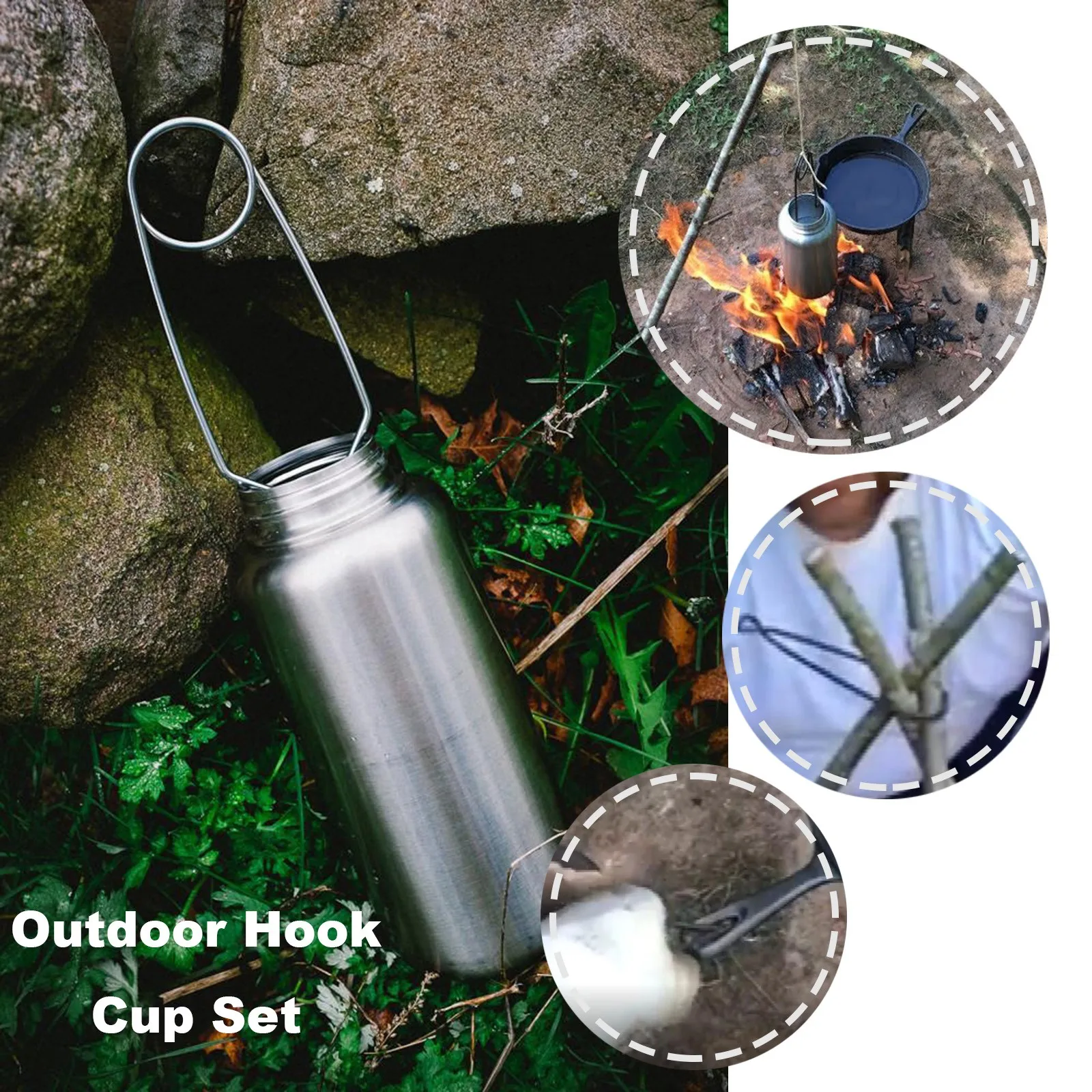 

Outdoor Camping Water Bottle Hook Stainless Steel Wild Field Hook Cookware Outdoor Portable Suitable For Hiking Camping Tourism