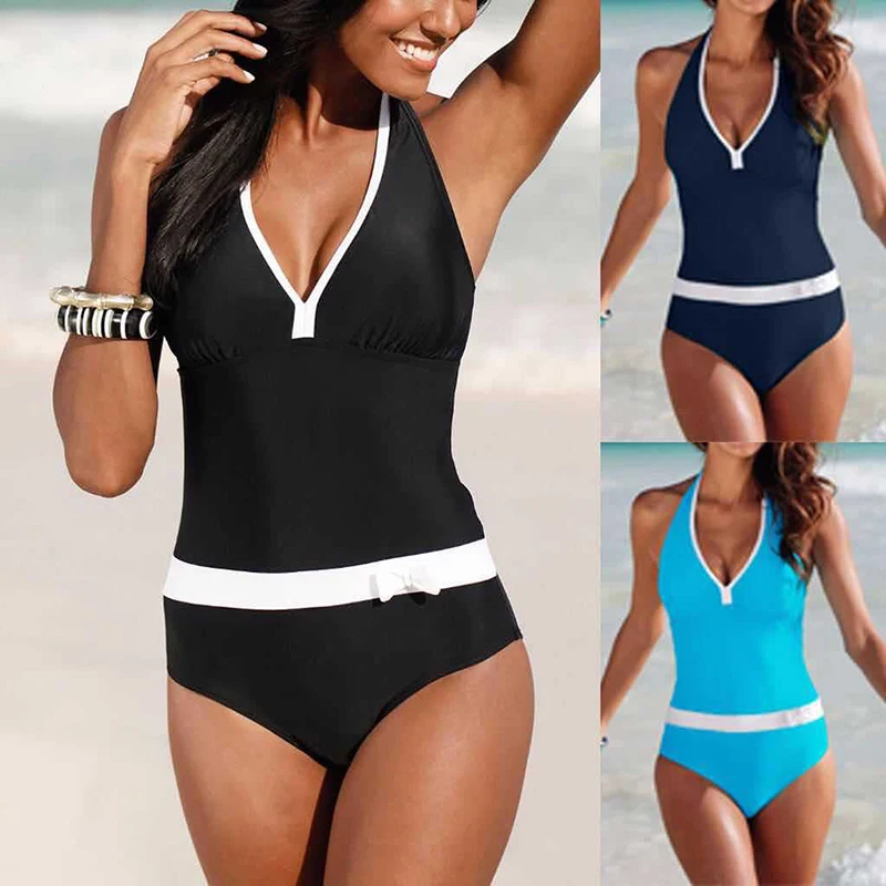 Цельный танкини женский купальник черный монокини с лямкой на шее модель 2020 года