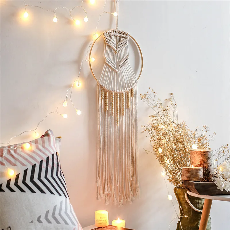 

Nordic Style Bamboo Loop Home Decor Beige Long Tassel Ornaments Wall Hanging Living Room Wedding Girl Children Gift Decorations