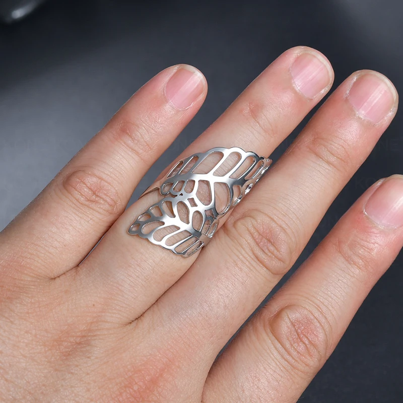 Кольцо женское из нержавеющей стали с подвеской в виде листа|Кольца| |