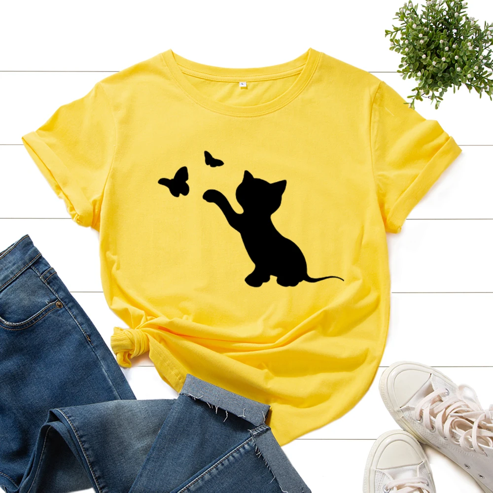 

Футболка Хлопковая женская, с принтом, с коротким рукавом