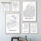 Черно-белая карта, настенная Картина на холсте, пейзаж мира, плакат, Нидерланды, Роттердам, карта, принт, скандинавский Декор для гостиной