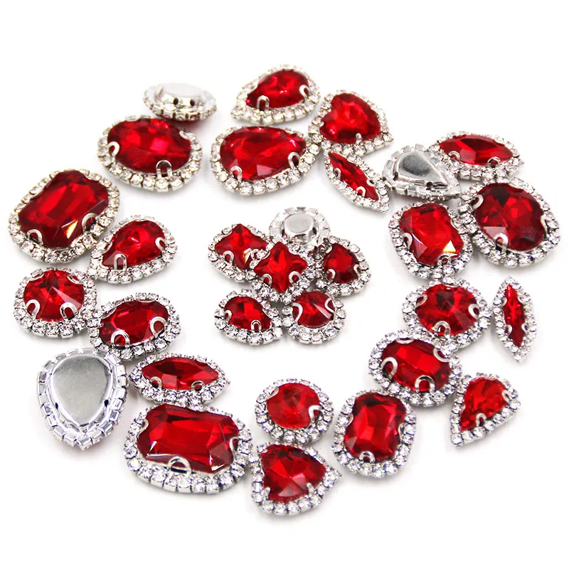 Свадебные Украшения серебряная основа хрустальные пуговицы для шитья на красном