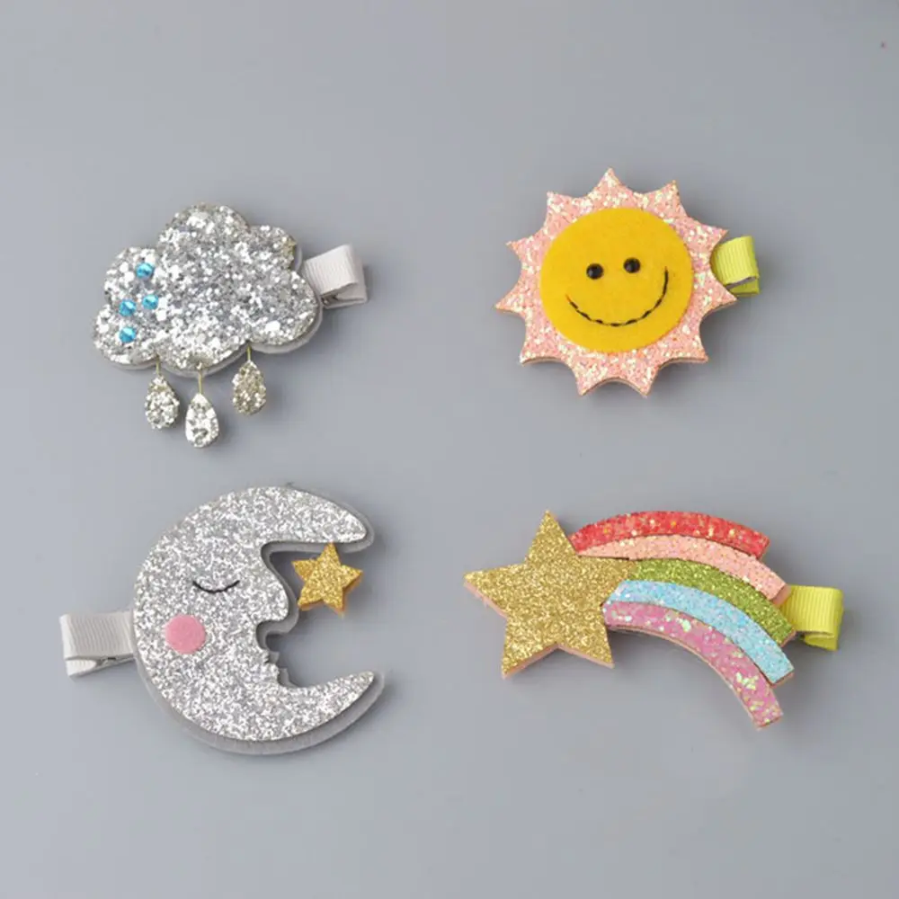 

1 PCS Cute Moon Hair Clips Sparkly Sun Glitter Rainbow Felt Animal Hairpin Girls Children Hair Accessories