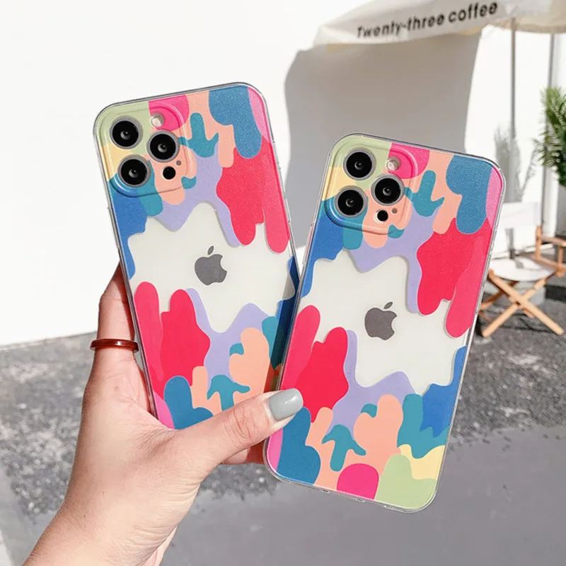 

Luxury Rainbow ice Cream Phone Cases For iPhone 12 Mini 11 Pro XS MAX XR X 8 7 Plus Clear TPU Camera Protection Soft Cover