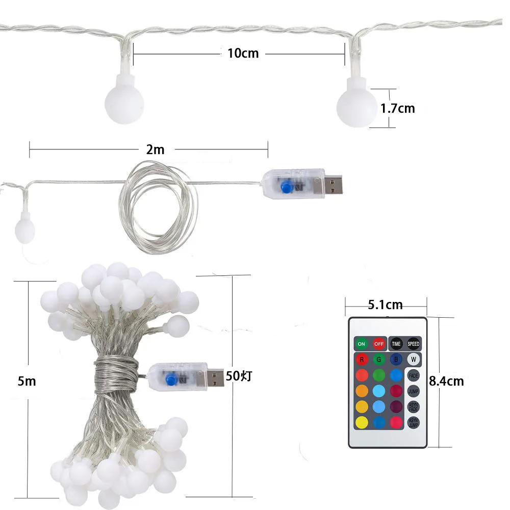

10M 60leds Holiday Lighting 16 Color Changing Ball Stirng Light Usb Remote Fairy Garland Christmas Wedding Outdoor Decor Lamps