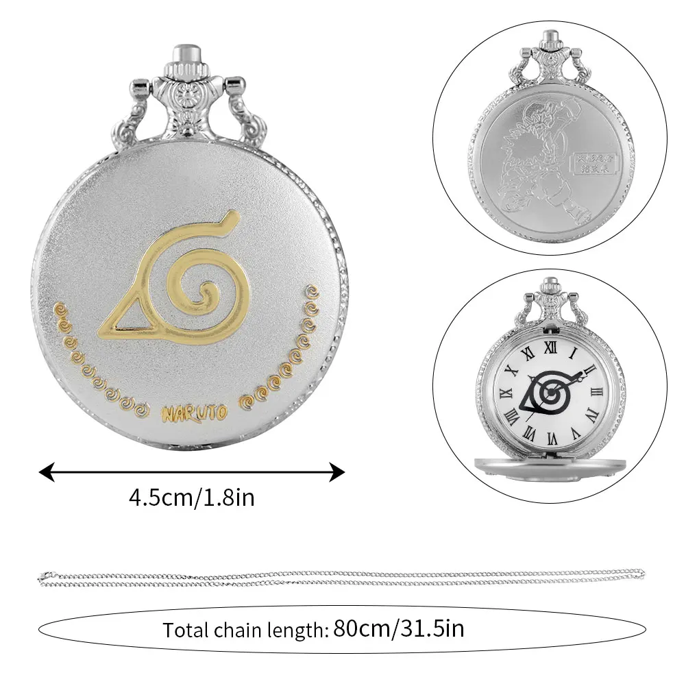Anime Pocket Clock Cartoon Mens Retro Bronze Quartz Pocket Watch White Roman Numeral Dial Kids Fashion Leather Pendant Gift Set