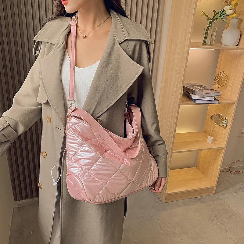 new large capacity handbag winter feather down shoulder bag for women white space pad cotton tote bags ladies crossbody bags sac free global shipping