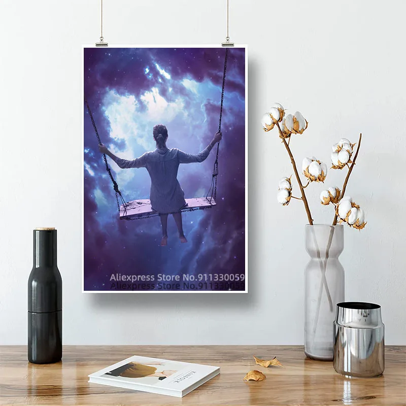 Женская Картина на холсте с изображением моря облаков и звезд | Дом сад