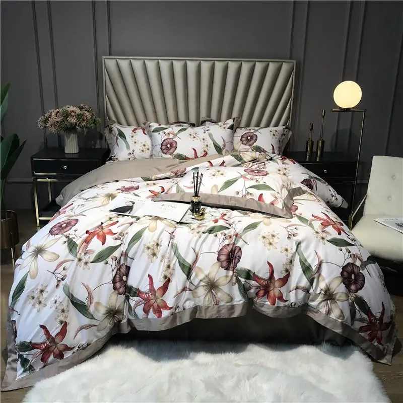

Queen King size JPcs Blossom Flowers Duvet Cover 600TC Egyptian Cotton Sateen Silky Soft Luxury Bedding Set Bed sheet set