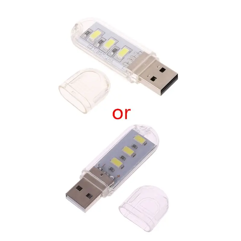 

652F Portable Keychain USB Power 3 LED White Night Light U Disk Shape Lamp Cover