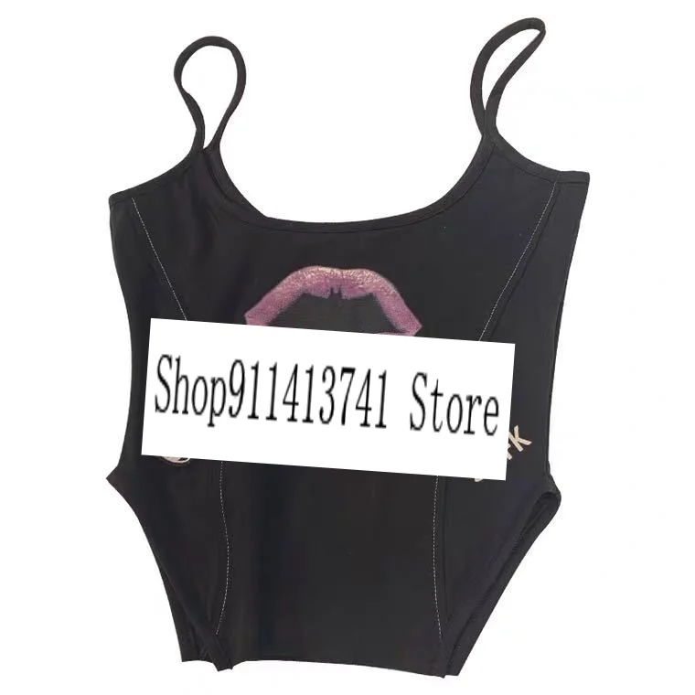 

Women Tops Lack Lips Print Sexy Stretch Vest Sports Fitness Little Sling Women