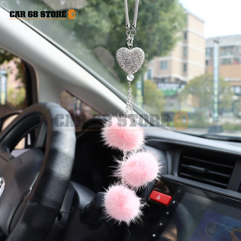 

1 Pcs Car Rearview Mirror Pendant Creative Mink Fur Crystal Diamond Ball Pendant Car Interior Accessories Universal Seven Colors