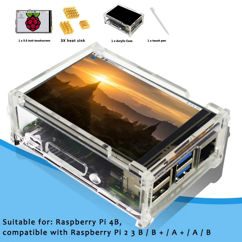 Комплект для Raspberry Pi 4 Модель B 3,5 дюймов Сенсорный экран Дисплей монитор 480x320 ЖК-дисплей оболочка радиатора Экран стилус для сенсорного экрана