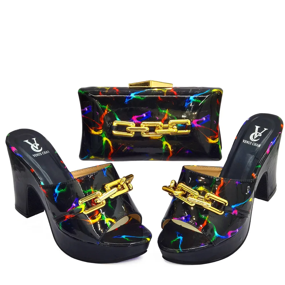 

Italian design Style New Arrival Nigerian Women Party Shoe Matching Bag Set New come Black Color Ladies Shoe and Bag to Match