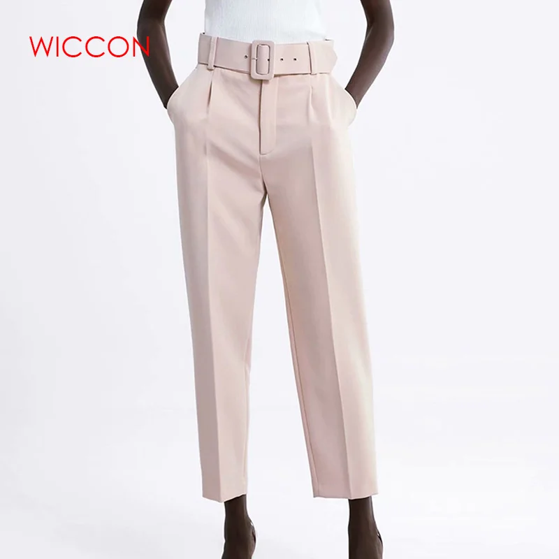 Женские шаровары с поясом повседневные брюки высокой талией розового и желтого