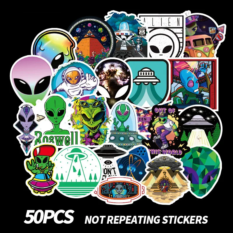 

50Pcs/Set Alien Graffiti Stickers ET UFO Cartoon Car Stickers Gifts Toys for Children DIY Skateboard Laptop Car Phone