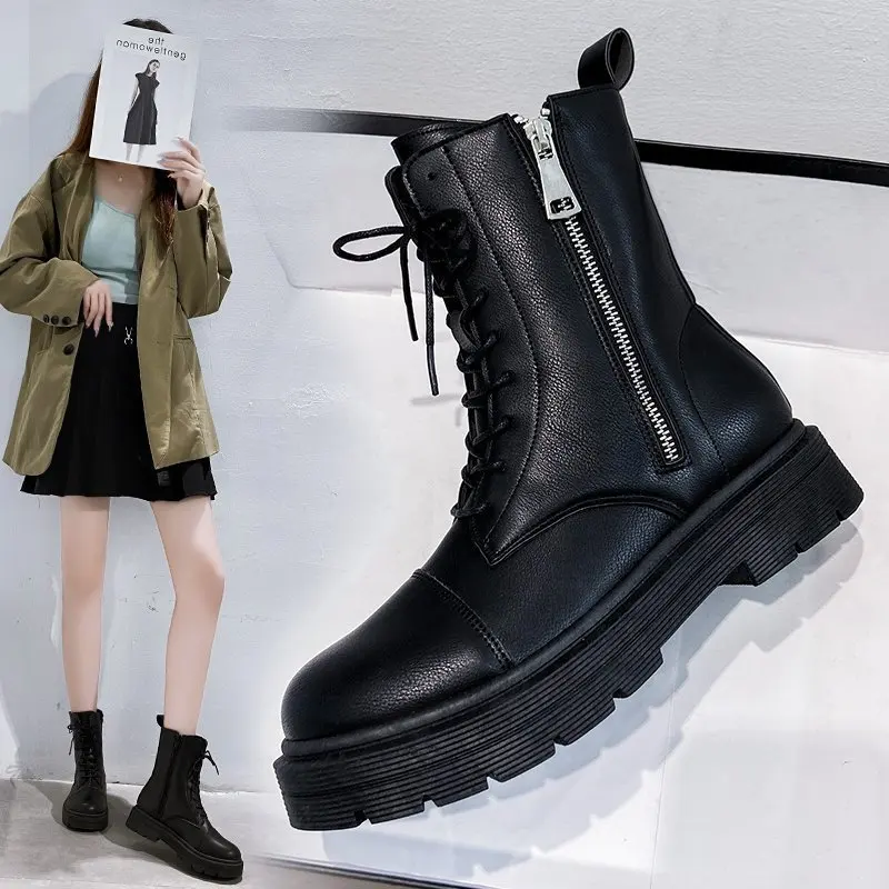 2021 осень Botas Mujer Сезон Зима Новинка Модные женские полусапожки На платформе