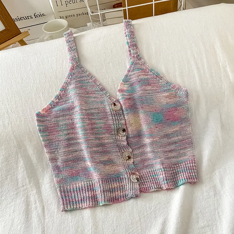 

EBAIHUI Woman Knitted Tank Top Women Strap Vest Sexy Female Knitting Striped Crop Top