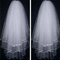 latest looking of new arrival 3 tier white ivory short wedding veil with comb pearl fingertip veil for bridal