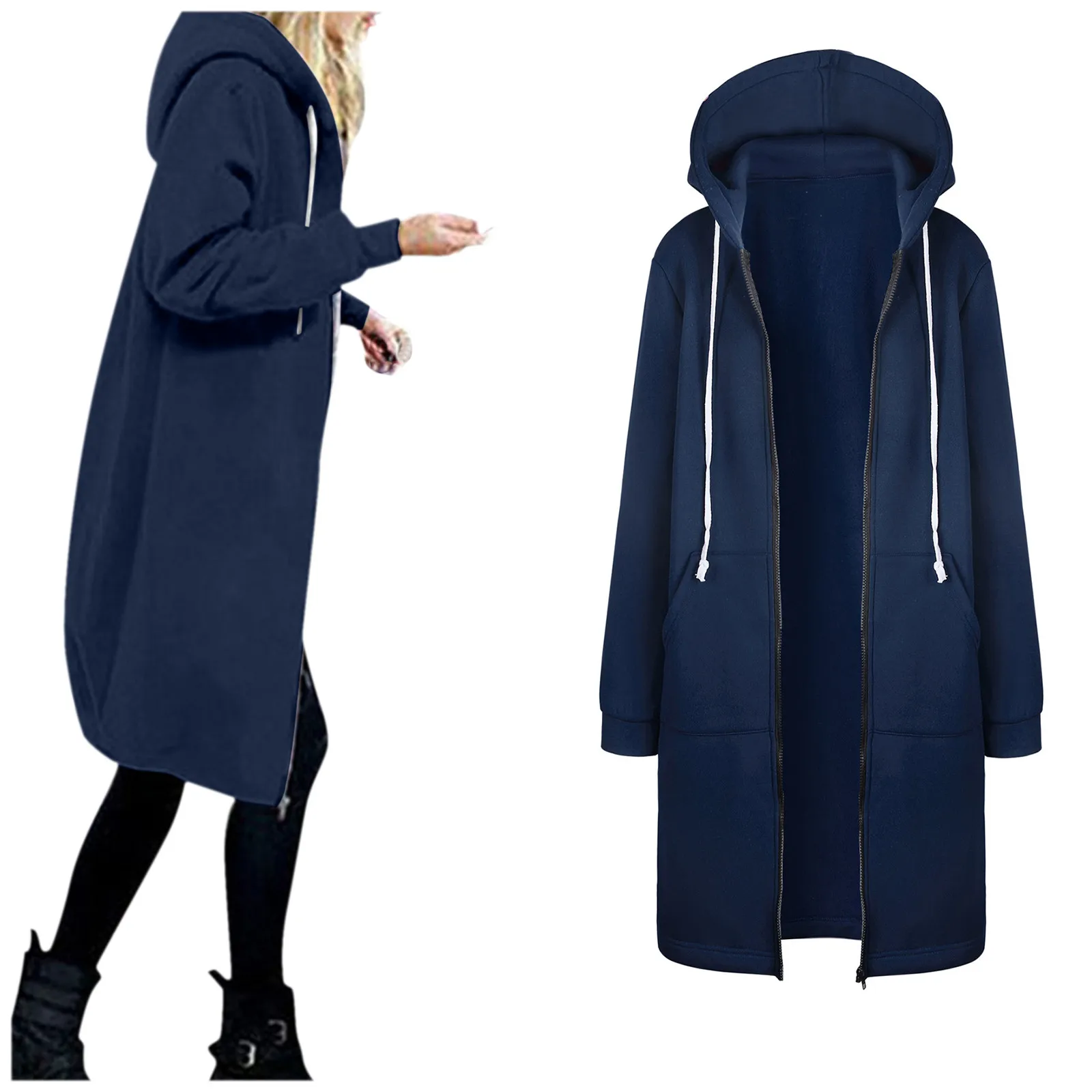 

Women Warm Fashion Zipper Open Hoodies Sweatshirt Long Sleeve Drawstring Tracksuit Solid Color Hooded Winter Sweatshirt 2021 New
