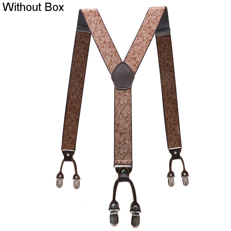 7 Without Box Мужские модные подтяжки коричневые из натуральной кожи 6 зажимы подтяжек винтажные повседневные брюки в западном стиле регулируемые подтяжки - Цвет: 7 Without Box