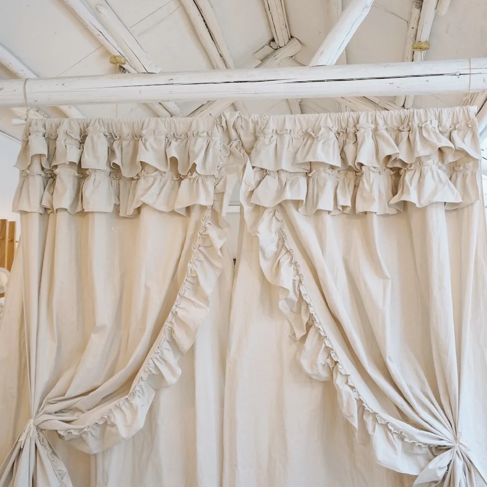 Двухслойные однотонные хлопковые занавески в американском стиле сельском s из