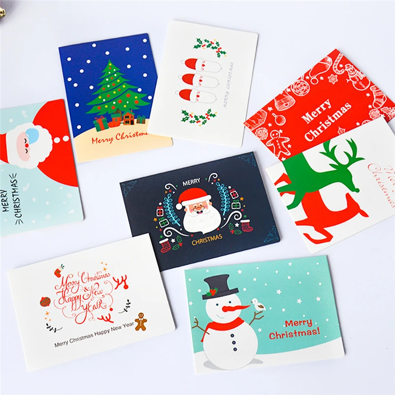 8Pcs Handmade Merry Christmas Paper Greeting Card With Envelope Writing Gift DIY Cards Navidad 40OCT7 | Дом и сад