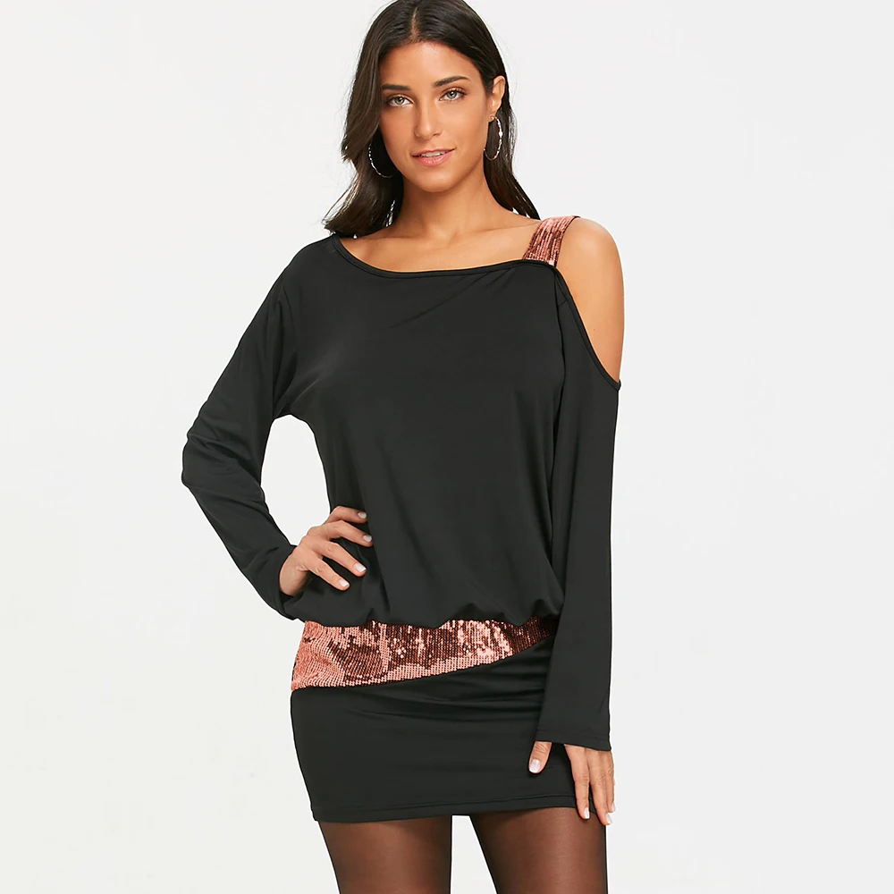 ROSEGAL/женская футболка с длинными рукавами и блестками платье блузон открытыми