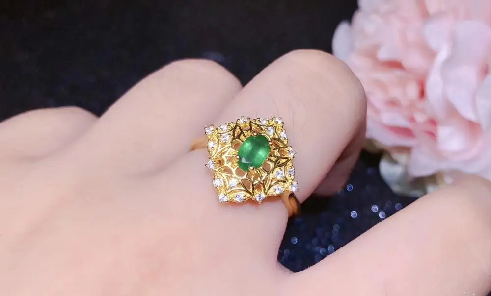 

New Arrival Real Natural Emerald ring 925 sterling silver Fine jewelry For men or women