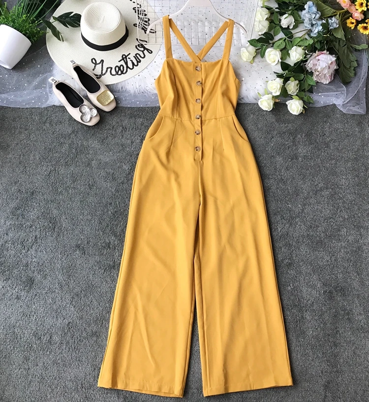 Новинка 2019 модная женская одежда черный комбинезон с широкими штанинами и