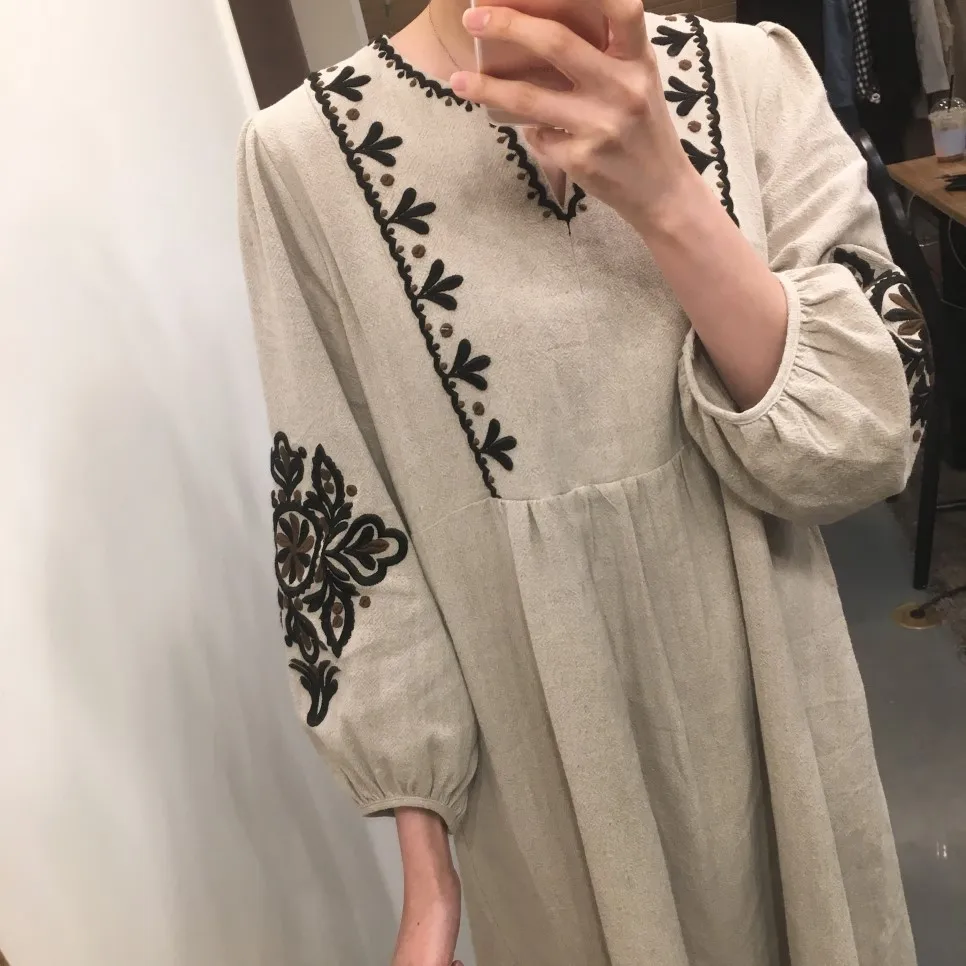 Женское платье с цветочной вышивкой повседневное Свободное длинное макси в