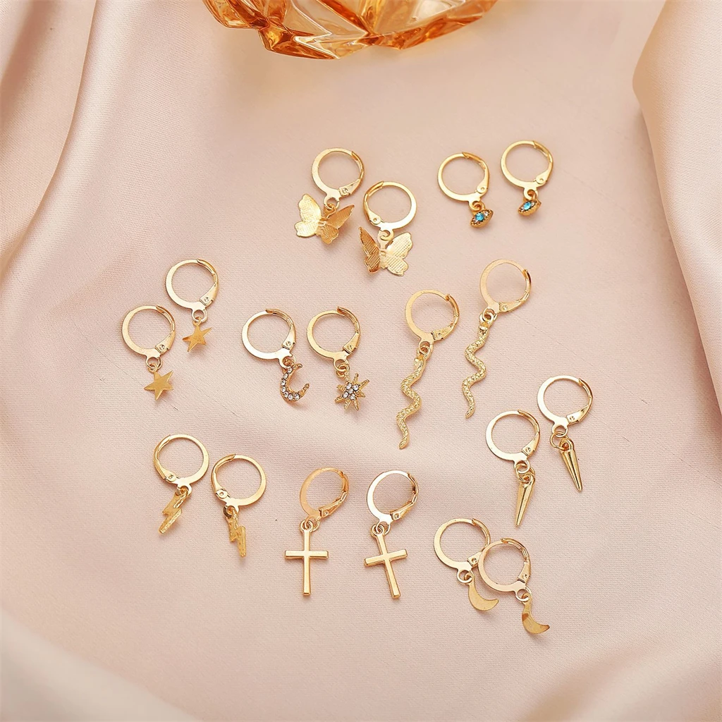 

【Q2D2048】18pcs/set alloy earrings creative simple eye lightning ear clip set