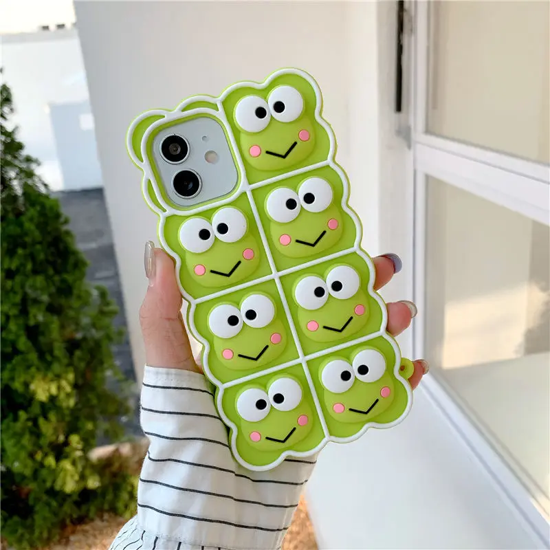 

Cute Frog Soft Silicone Press Phone Case For iPhone 13 12 11 Pro Max XR XS Max 7 8 plus SE 2020 Shockproof Cover Protector Shell