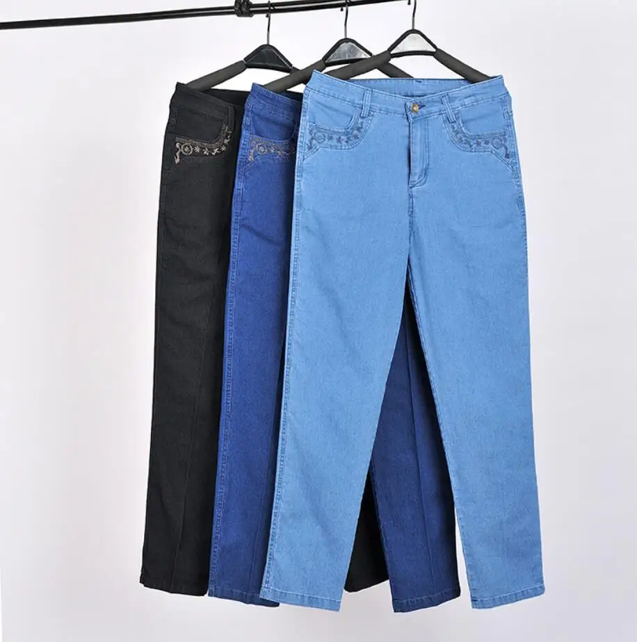 

Plus Size 28-40 Middle-aged Women's High Waist Jeans Spring Summer Loose Denim Pants Female Straight Casual Pants s887